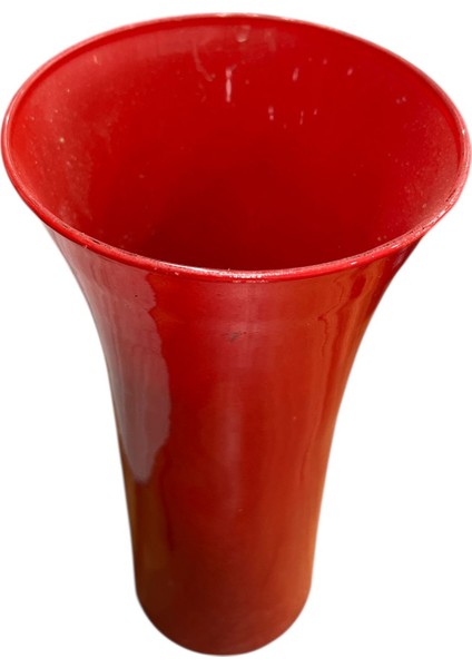 El Boyama Romantik Kırmızı Cam Dekoratif Çiçeklik – Transparan, Ince Tabanlı Vazo (28X13 Cm) fiyatları