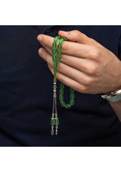 Gümüş Püsküllü Kapsül Kesim Sıkma Kehribar Tesbih fiyatları