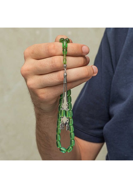 Gümüş Püsküllü Kapsül Kesim Sıkma Kehribar Tesbih indirimleri