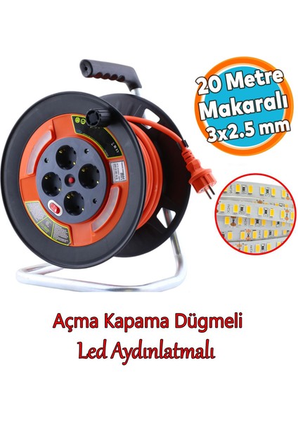 Plastik Makaralı Seyyar Cca Kablo 4 Prizli Monofaze Uzatma Kablosu 3x2.5 mm Ttr Kablo 20 Metre