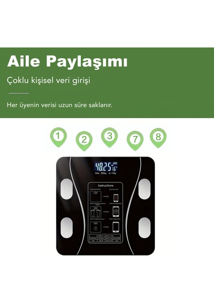 Dijital Bluetooth Baskül - Yağ Su Kas Vücut Kitle Endeksi Kilo Ölçer Tartı Vücut Analiz Cihazı Siyah fiyatları