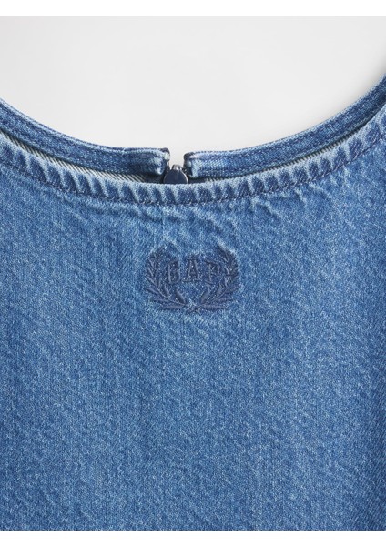 Kız Çocuk Denim Mavi Kids Ultrasoft Denim Logo Elbise fiyatları
