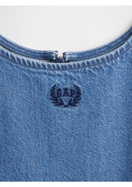 Kız Çocuk Denim Mavi Kids Ultrasoft Denim Logo Elbise modelleri