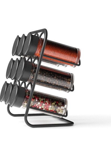 9'lu Metal Baharatlık Standı, 9 Cam Tuzluk, Mat Siyah, Şık ve Kullanışlı modelleri