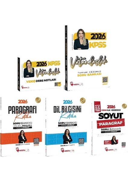 Hoca Kafası 2026 Kpss Vatandaşlık + Paragraf + Dil Bilgisi Video Ders Notları + Soru Bankası 5 Li Set