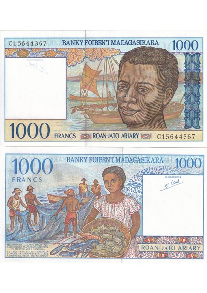 Madagaskar 1000 Francs Yabancı Kağıt Para Çil ( Unc ) Koleksiyon Para