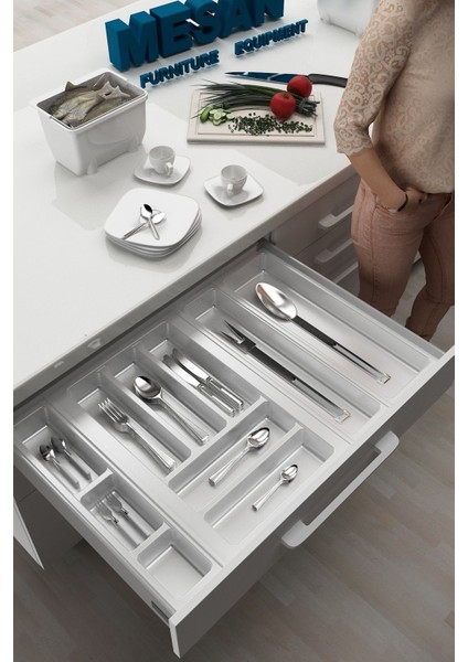 64X48 cm Mutfak Çekmece Içi Kaşıklık, Yanlar ve Boydan 4 cm Kesilebilir