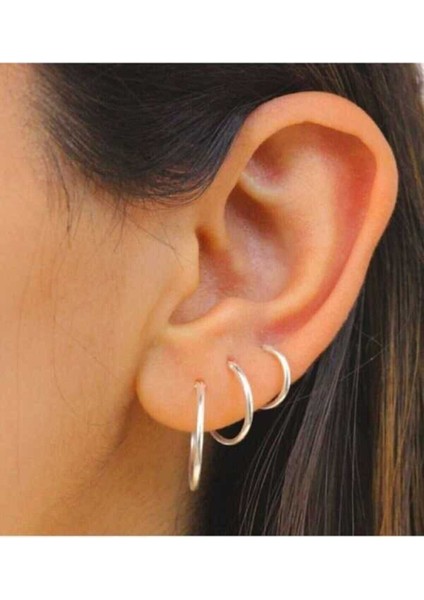 Tek Kulak 3 Lü Halka 925 Ayar Saf Gümüş Altın Kaplama Küpe