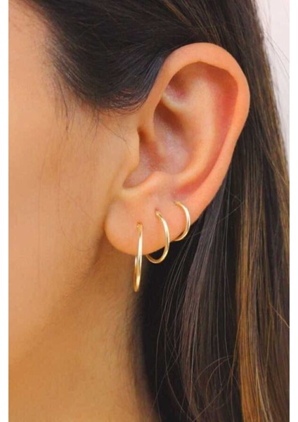 Tek Kulak 3 Lü Halka 925 Ayar Saf Gümüş Altın Kaplama Küpe fırsatları