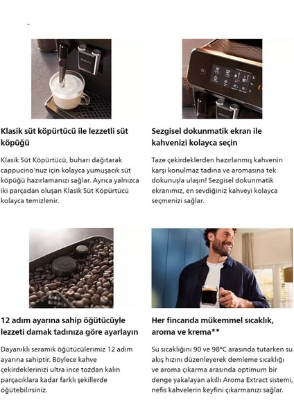 2200 Serisi Tam otomatik Süt Köpürtücülü Otomatik Kahve ve Espresso Makinesi EP2220+ 1kg Tchibo Kahve