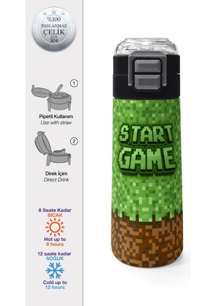 Kids High Craft Desenli Pipetli ve Direkt Içim Çelik Termos 500 ml 31992