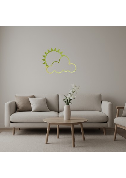 Bulutlarla Kaplı Güneş Dekoratif Altın Aynalı Tablo - PHN3513-9711