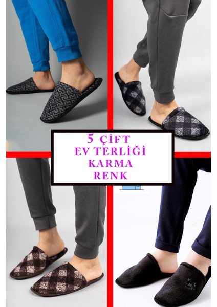 5'li Paket Erkek Kadın Terlik Misafir Terliği Ev Terliği Çeyiz Bohça Paketi