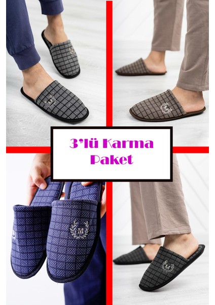 3'lü Paket Ev Terliği Çeyiz Terliği Kışlık Terlik Ses Yapmaz Hafif Taban Taban