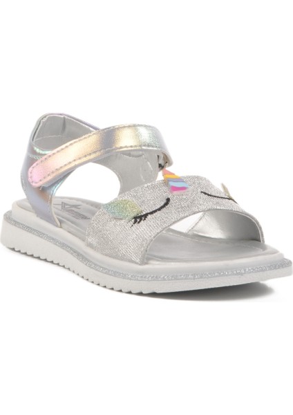 Gümüş Simli Ortopedik Taban Kız Çocuk Sandalet 25T105 F