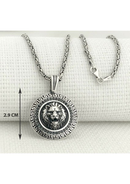 925 Ayar Gümüş Siyah Zirkon Taşlı Aslan Figürlü Kral Zincir Erkek Kolye fiyatları