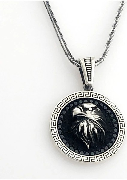 925 Ayar Gümüş Siyah Zirkon Taşlı Kartal Figürlü Erkek Kolye fiyatları