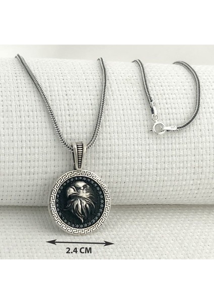 925 Ayar Gümüş Siyah Zirkon Taşlı Kartal Figürlü Erkek Kolye modelleri