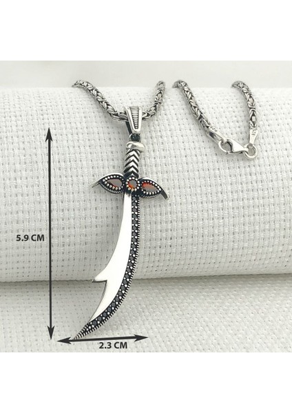 925 Ayar Gümüş Kırmızı Taşlı Zülfikar Model Kral Zincir Erkek Kolye modelleri