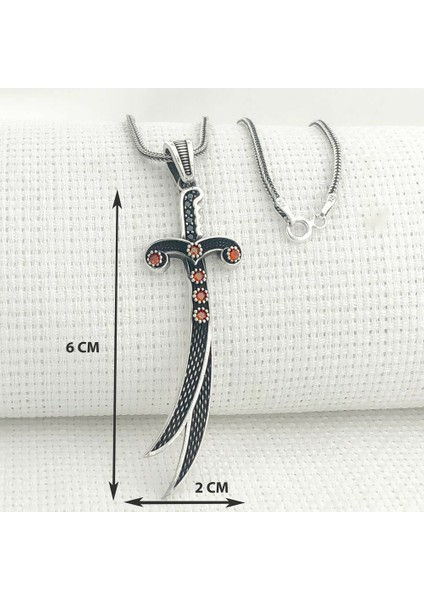 MH-223 925 Ayar Gümüş Kırmızı Taşlı Zülfikar Model Erkek Kolye modelleri