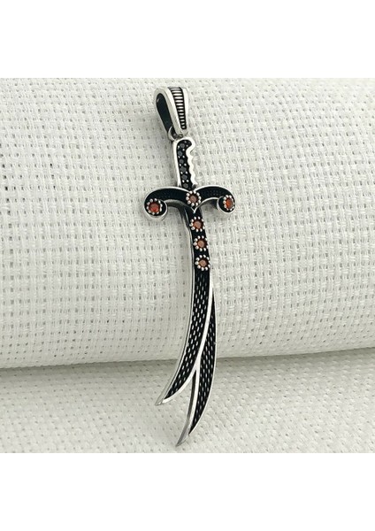 MH-224 925 Ayar Gümüş Kırmızı Taşlı Zülfikar Model Kolye Ucu