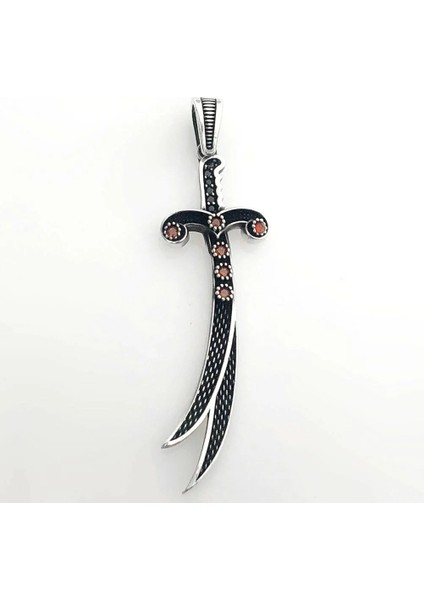 MH-224 925 Ayar Gümüş Kırmızı Taşlı Zülfikar Model Kolye Ucu fiyatları