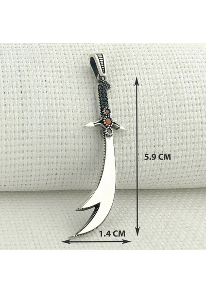 MH-225 925 Ayar Gümüş Kırmızı Taşlı Zülfikar Model Kolye Ucu modelleri