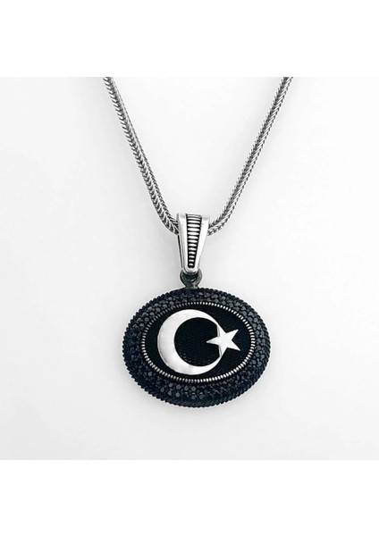 925 Ayar Gümüş Siyah Taşlı Ayyıldız Erkek Kolye fiyatları