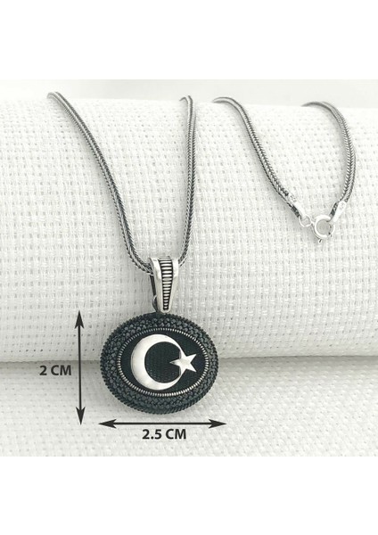925 Ayar Gümüş Siyah Taşlı Ayyıldız Erkek Kolye modelleri