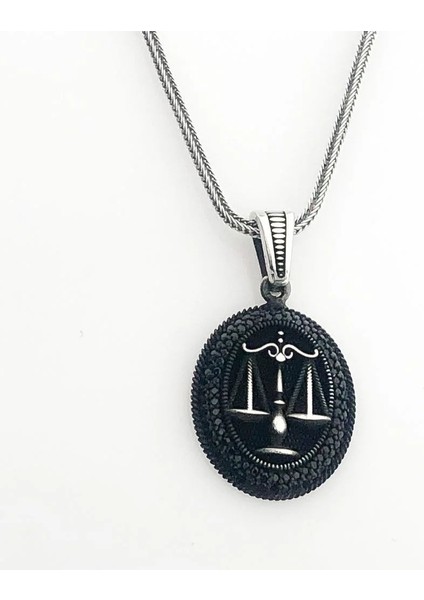 925 Ayar Gümüş Siyah Taşlı Adalet Terazisi Erkek Kolye fiyatları