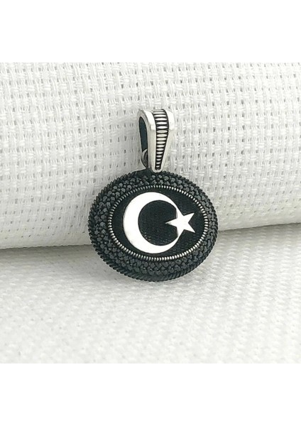 925 Ayar Gümüş Siyah Taşlı Ayyıldız Motifli Kolye Ucu