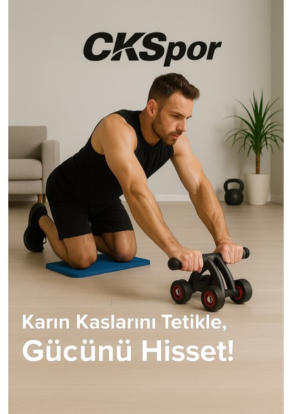 4 Tekerlekli Mekik Aleti Ab Wheel Diz Matı Hediyeli Karın Egzersiz Aleti CKS452