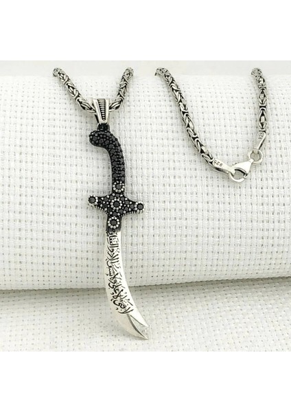 925 Ayar Gümüş La Feta Illa Ali La Seyfe Illa Yazılı Zülfikar Kral Zincir Erkek Kolye