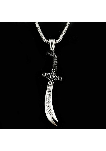 925 Ayar Gümüş La Feta Illa Ali La Seyfe Illa Yazılı Zülfikar Kral Zincir Erkek Kolye fiyatları