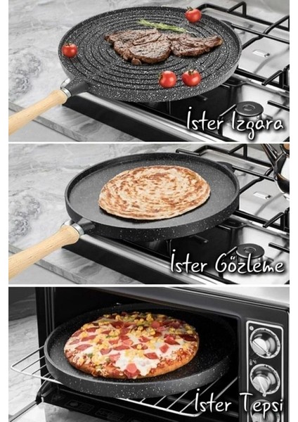 Gözleme Tavası Ocak Üstü Ekmek Bazlama Tavası Döküm Granit Çift Taraflı Tava