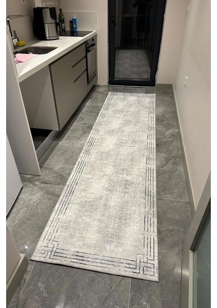 Mutfak Halısı – Kaymaz Dot Tabanlı, Yumuşak Dokulu, Yıkanabilir, Modern Tasarım (1166 Gri Saçaksız)