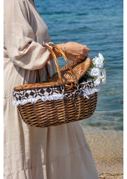 Marilena - Hasır Kapaklı Kulplu Naturel Piknik Sepeti - LW23-323 fiyatları