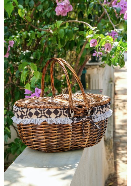 Marilena - Hasır Kapaklı Kulplu Naturel Piknik Sepeti - LW23-323 fırsatları