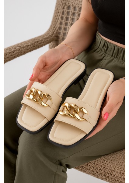 Prenses Paris Zincir Kadın Terlik Dış Mekan Ev Terliği