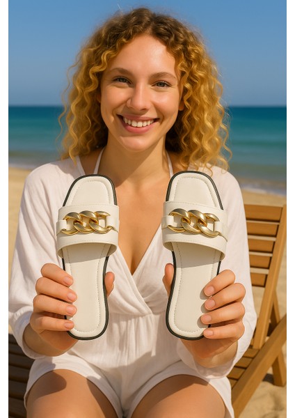 Prenses Paris Zincir Kadın Terlik Dış Mekan Ev Terliği