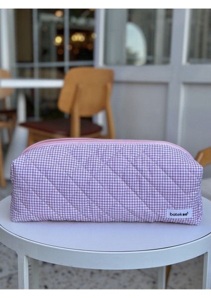 Mor Kare Desenli Saç Şekillendiricileri Için Seyahat Çantası - Xl Boy