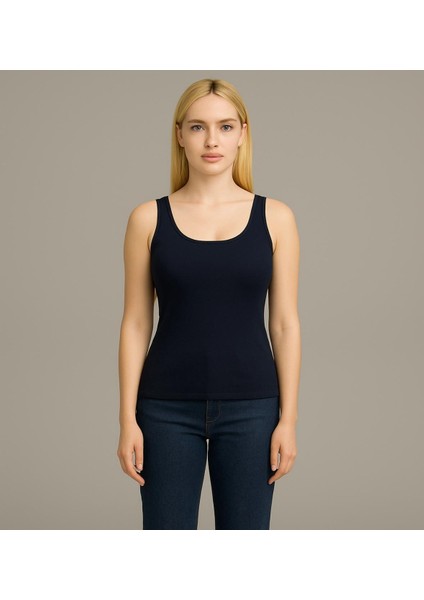 Kadın Siyah Kalın Askılı T-SHIRT-D815