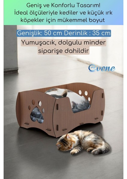 Büyük Kedi Yatağı Dekoratif Ahşap Dayanıklı Ceviz Renk Model 6