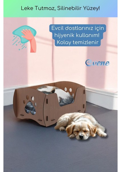 Büyük Kedi Yatağı Dekoratif Ahşap Dayanıklı Ceviz Renk Model 6