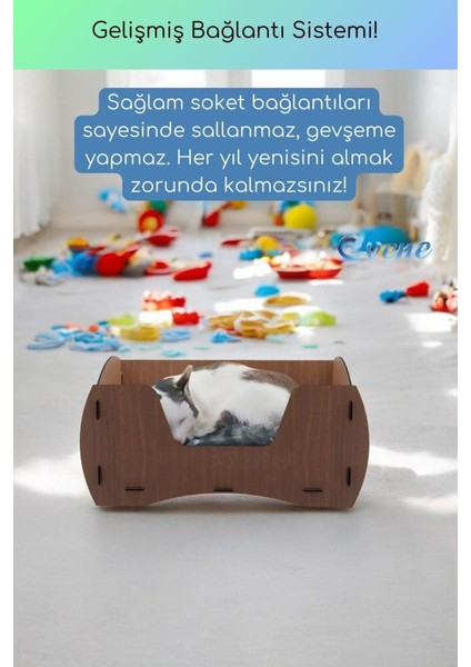 Büyük Kedi Yatağı Dekoratif Ahşap Dayanıklı Ceviz Renk Model 6