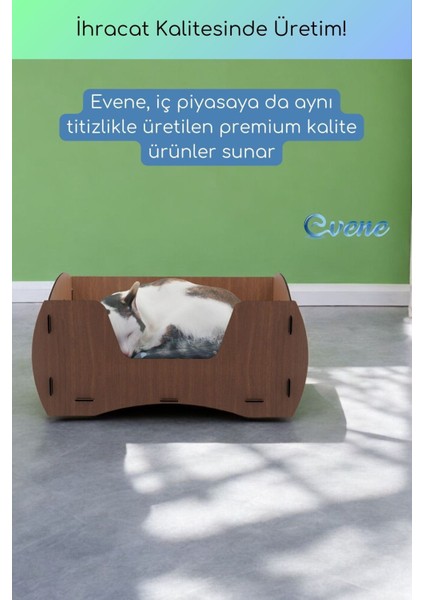 Büyük Kedi Yatağı Dekoratif Ahşap Dayanıklı Ceviz Renk Model 6