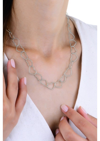 Gümüş Iç Içe Geçmeli Sonsuz Kalp Zinciri Kolye SGTL12950RODAJ