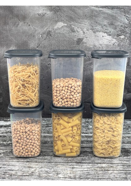 6 Lı Plastik Vakum Kapaklı Saklama Kabı Erzak Bakliyat Kavanoz Peggy Set 1.2 Litre Kare modelleri