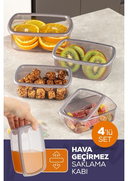 4'lü Hava Geçirmez Saklama Kabı Seti Antrasit 250-1200 ml