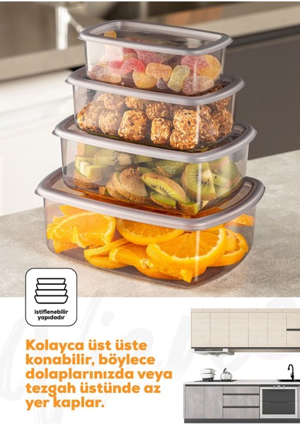 4'lü Hava Geçirmez Saklama Kabı Seti Antrasit 250-1200 ml